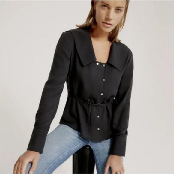 Harshman Geneva Size L NWT Navy Blouse - Picture 3 of 3